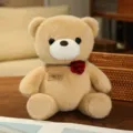 Lindo oso de peluche sentado con rosa roja, muñeco de peluche suave regalo para niñas. - Oso color camello con rosa