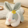 Cute green and white plush rabbit toy with a small yellow flower, soft stuffed animal doll. - Green / 20cm