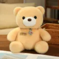 Adorable sitting teddy bear plush toy soft stuffed animal doll wonderful gift for kids and girls - Cream Bear with Necklace