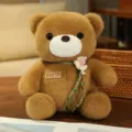 Cute sitting brown teddy bear plush toy with decorative flower for girls gift variant - Coffee Bear with Cotton Flower