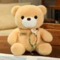 Cute sitting teddy bear plush toy with flower vine, soft stuffed doll for girls and kids gift. - Cream Bear with Cotton Flower