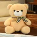Cute sitting teddy bear plush toy soft stuffed animal doll gift for kids and girls - Cream Bear with Plaid Bow Tie