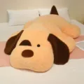 Giant 1.6m lying dog plush toy, cute soft stuffed animal pillow and cushion gift for bed. - 90cm (1.1kg) / Olive Yellow Dog