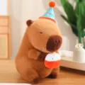 Adorable peluche capybara avec chapeau de fête et gâteau, doudou animal doux pour cadeau. - Marsouin d'anniversaire / Pendentif 12cm