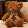 Ours en peluche marron avec nœud papillon à carreaux, doudou doux pour enfants. - 40CM / Brun Foncé