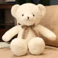 Peluche ours mignon avec nœud papillon à carreaux, animal crème doux pour compagnie des enfants. - 40CM / Blanc