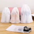 Translucent frosted CPE drawstring dust storage bags for shoes and clothing organization - 25*35cm / Thick White Cord