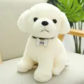 Cute white plush puppy toy, soft stuffed simulation dog doll with collar tag, perfect gift. - Beige Dog
