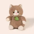 Cute brown and white plush cat toy with soft stuffed body and cute leaf tag, perfect gift. - Grey Cat / 13cm (With Beads Inside)