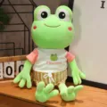 Cute long leg frog plush toy with cute t-shirt and shorts stuffed doll birthday gift - Pink Clothes / Length 35cm