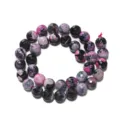 Faceted fire agate loose beads natural stone purple pink black round gemstone for DIY crafts - Rose Red