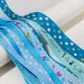 Blue cartoon printed grosgrain ribbon set for DIY hair bows and flower gift wrapping projects. - Blue Color Series Random Style / 12 Pieces/Pack (Width 10-25mm / Length 90cm)