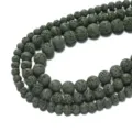 Green natural lava stone round beads porous basalt loose beads for DIY aromatherapy bracelets - 6.5mm (Approx 60 Pieces Per Strand) / Army Green