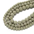 Natural grey lava stone beads porous basalt round beads diy bracelet making - 6.5mm (Approx 60 Pieces Per Strand) / Matcha Green