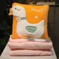 Cute duck plush pillow and folding pink quilt two-in-one air conditioning blanket for office. - White Goose