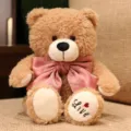 Cute brown teddy bear plush toy with pink bow for kids and girls sleeping pillow gift. - Light Brown Bear - Pink Bow / 40cm (0.3kg)