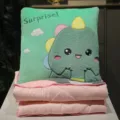 Cute dinosaur plush pillow and folding blanket 2-in-1, soft travel nap pillow for office car. - Green Dinosaur