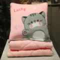 Cute pink grey cat plush pillow blanket 2-in-1 office car nap quilt soft cushion gift - Pink Cat