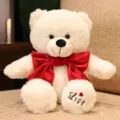 Orsetto di peluche bianco con fiocco rosso, simpatica bambola di stoffa come dolce regalo. - Orso bianco - fiocco rosso