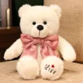 Simatico orsacchiotto di peluche bianco con fiocco rosa morbido cuscino bambola regalo per ragazze letto - Orso bianco - fiocco rosa