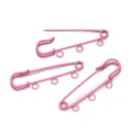 Pink painted safety pins with loops, 5cm DIY brooch findings for clothing and bag accessories. - 3 Holes / 10 Pieces/Pack / Pink