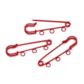 Red 5cm metal safety pins with loops for DIY brooch and clothing bag accessories - 3 Holes / 10 Pieces/Pack / Red