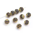 Retro cloisonne enamel loose beads, golden hollow flower ball charms for DIY bracelet jewelry. - 1 Piece/Pack / Dark Blue