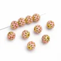 Ancient method gold-plated enamel flower beads, retro pink DIY jewelry accessories. - 1 Piece/Pack / Pink