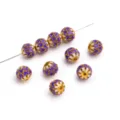 Cloisonne enamel flower beads, vintage purple and gold DIY jewelry making spacer charms. - 1 Piece/Pack / Purple
