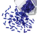 Blue twisted glass bugle beads variant, shiny cylindrical straight hole DIY craft beads. - 10g/Bag / Sapphire Blue