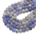 Cuentas de ágata bandeada azul esmerilada natural mate calcedonia para hacer joyas hilo - Ágata Rayada Mate Azul Cielo