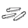 Black 5-loop safety pins metal DIY brooch pendant buckles for clothing bags accessories 5cm - 5 Holes / 10 Pieces/Pack / Black
