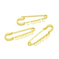 Yellow metal safety pins with loops, 5cm DIY brooch pendant accessories for bags and clothes. - 5 Holes / 10 Pieces/Pack / Yellow