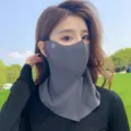 Detailansicht der Gesichtsmaske mit Nackenschutz für Damen, Eisseide UV-Schutz Sommer. - Dunkelgrau