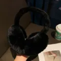 Black plush earmuffs for women winter cute warm ear protection windproof skiing gear - Black