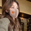 Mascarilla facial de invierno de lana marrón para mujeres, protección contra el frío. - Café