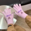Gants tactiques en tricot rose pour femmes hiver mignon chaud peluche gants complets - Taille unique / Violet