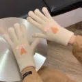 Gants tricotés chauds tactiles pour femmes style japonais mignon avec cœur et design nice. - Taille unique / Kaki