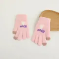 Cute pink knit touch screen gloves with heart and nice pattern for winter warm riding daily use - One Size / Pink