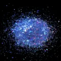 Blue holographic nail glitter fine powder and hexagonal sequins close-up detail macro shot - Laser Dark Blue Hexagonal Iridescent Sequins