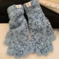 Gants en tricot pelucheux a motif leopard bleu pour femme, gants d'hiver chauds et confortables - Taille unique / Bleu