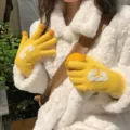 Gants en tricot couleur bonbon mignons avec lettre C, gants d'hiver chauds et epais femmes. - Type C Jaune