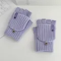 Gants d'hiver tricotés sans doigts pour femmes, mitaines convertibles chaudes en couleur lilas. - Taille unique / Violet clair - Femme