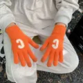 Gants en tricot orange avec lettre C, gants d'hiver chauds et épais pour femmes et étudiants. - Style C Orange