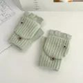 Women winter knitted convertible fingerless gloves warm cute student typing writing mittens - One Size / Green - Women's
