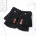Women winter black convertible knit gloves fingerless warm mitten for typing cycling student - One Size / Black - Men's