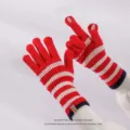 Red and white striped knitted touch screen fingerless gloves for women winter warm long cuffs - Stackable Gloves / Red