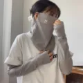 Ensemble masque facial et manchons anti-uv en soie glacée d'été, respirant gris. - Ensemble tissé gris clair