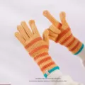Winter warm knitted striped long gloves for women, fashion touch screen fingerless design. - Stackable Gloves / Yellow