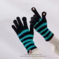 Black blue striped knitted fingerless touch screen gloves winter warm long arm warmers. - Stackable Gloves / Black